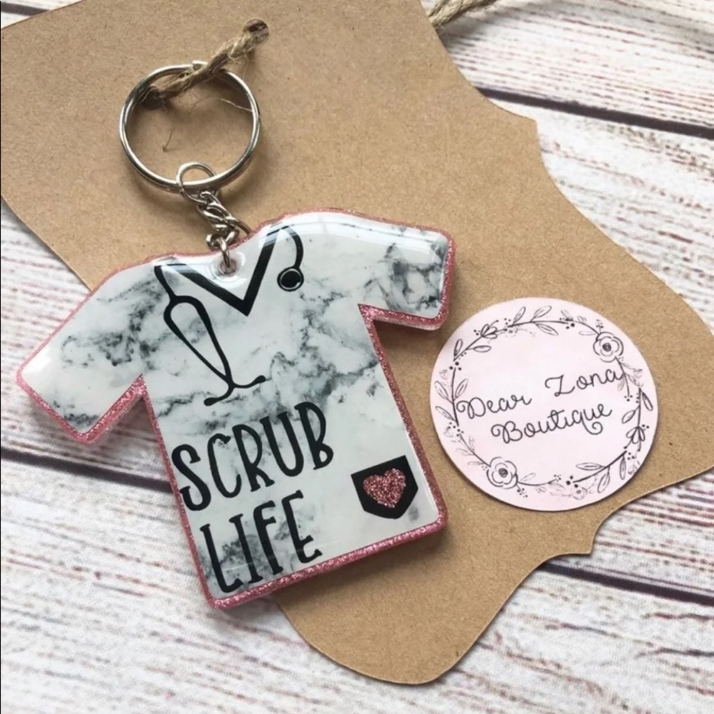 Nurse Scrub Life 3” Keychain Pink and White